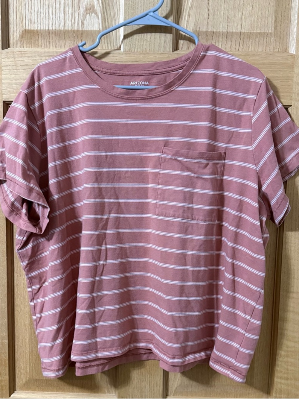 Arizona Jean Co Striped Pocket Tee XXL Pink White Crop Top